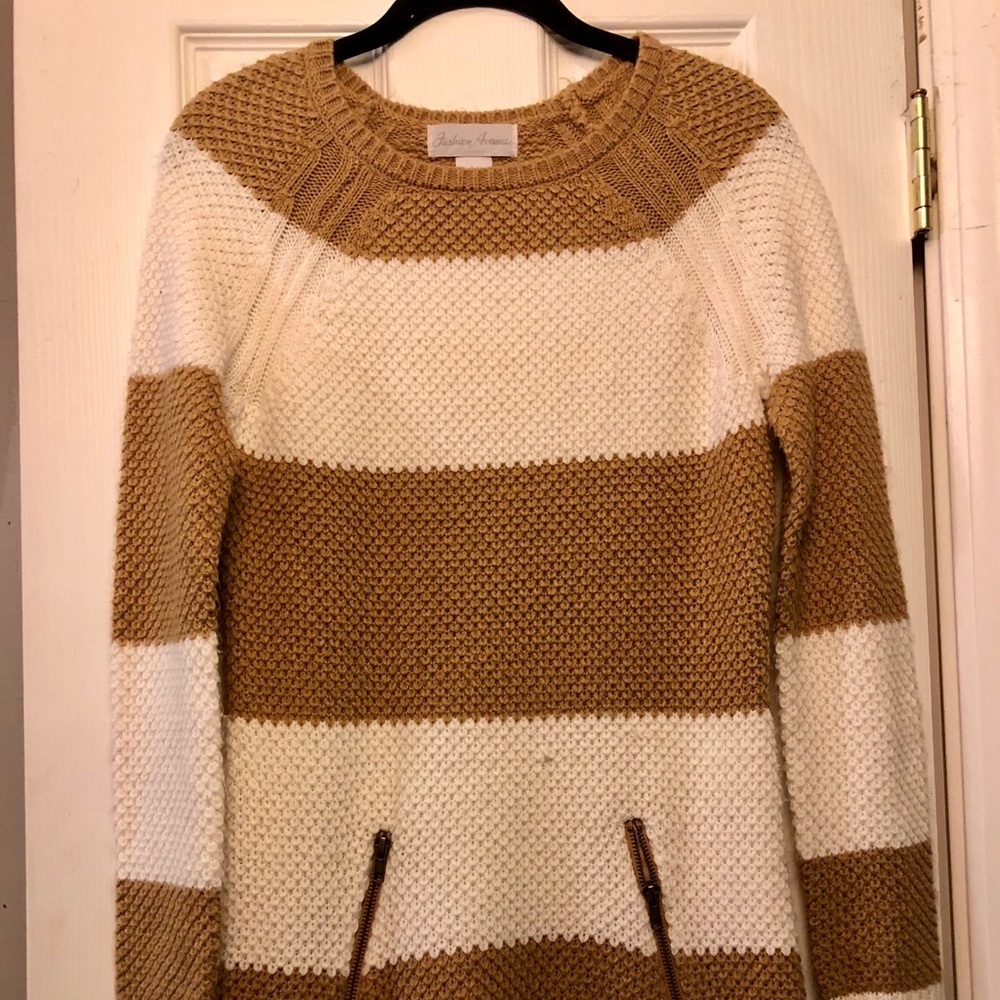 Chunky Cream & Tan Knit Sweater